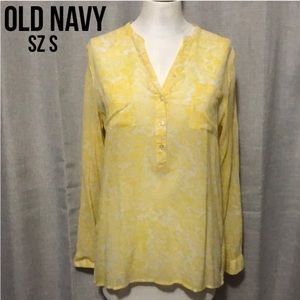 Old Navy PopOver Top-Sz S-Lemon Yellow/White-Floral-Cotton-Lightweight-EUC